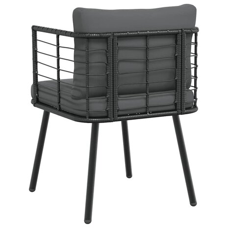 Tuinstoel met kussens poly rattan zwart