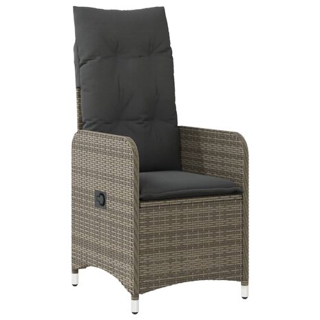 Tuinstoel verstelbaar met kussens poly rattan grijs