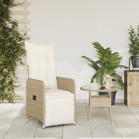 Tuinstoel verstelbaar met kussens poly rattan beige