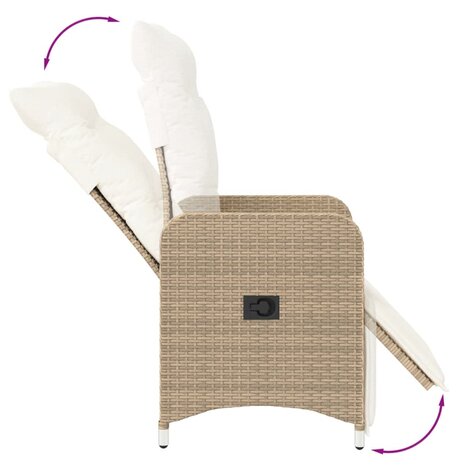 Tuinstoel verstelbaar met kussens poly rattan beige