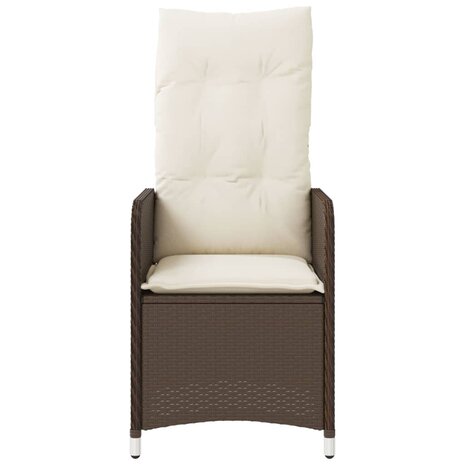 Tuinstoel verstelbaar met kussens poly rattan bruin