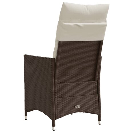 Tuinstoel verstelbaar met kussens poly rattan bruin