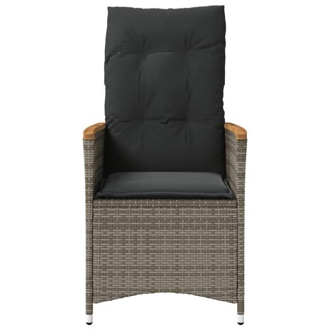 Tuinstoel verstelbaar met kussens poly rattan grijs