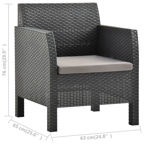 Tuinstoel met kussen antraciet 63x65x76 cm PP rattan