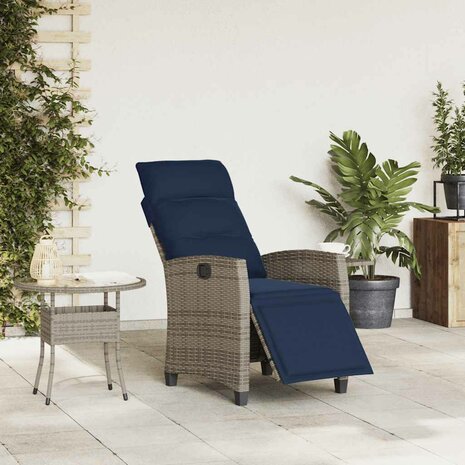 Verstelbare tuinstoel met bijzettafel poly rattan grijs