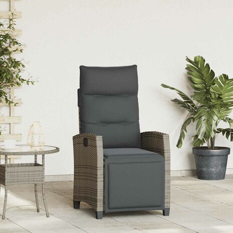 Verstelbare tuinstoel met bijzettafel poly rattan grijs