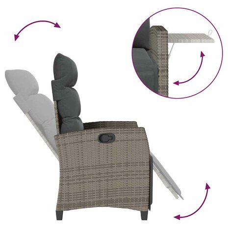 Verstelbare tuinstoel met bijzettafel poly rattan grijs