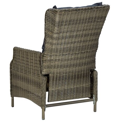 Tuinstoel verstelbaar met kussens poly rattan bruin