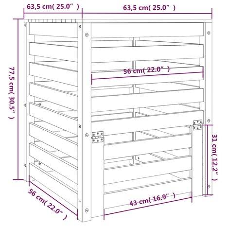 Compostbak 63,5x63,5x77,5 cm massief grenenhout