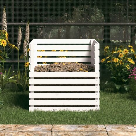 Compostbak 80x80x78 cm massief grenenhout wit