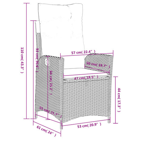 Tuinstoelen 2 st verstelbaar met kussens poly rattan zwart
