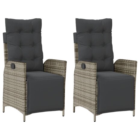 Tuinstoelen 2 st verstelbaar met voetensteun poly rattan grijs