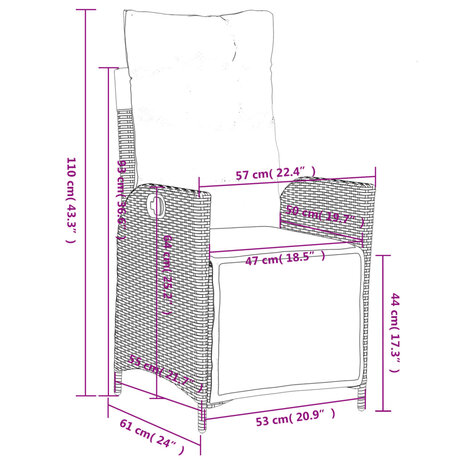 Tuinstoelen 2 st verstelbaar met voetensteun poly rattan grijs