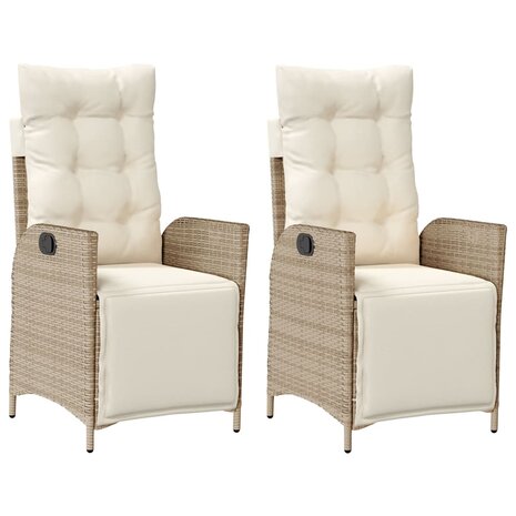 Tuinstoelen 2 st verstelbaar met voetensteun poly rattan beige
