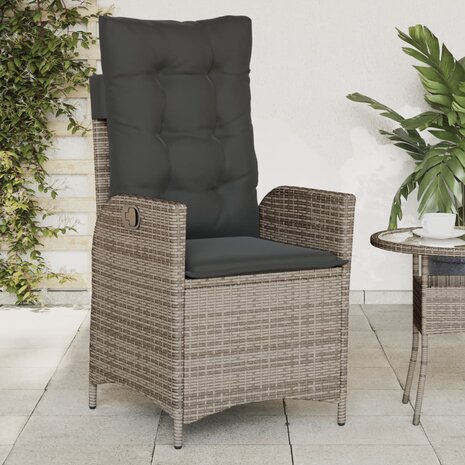 Tuinstoelen 2 st verstelbaar met kussens poly rattan grijs