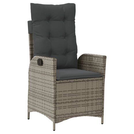 Tuinstoelen 2 st verstelbaar met kussens poly rattan grijs