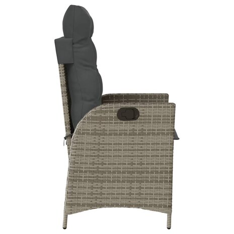 Tuinstoelen 2 st verstelbaar met kussens poly rattan grijs