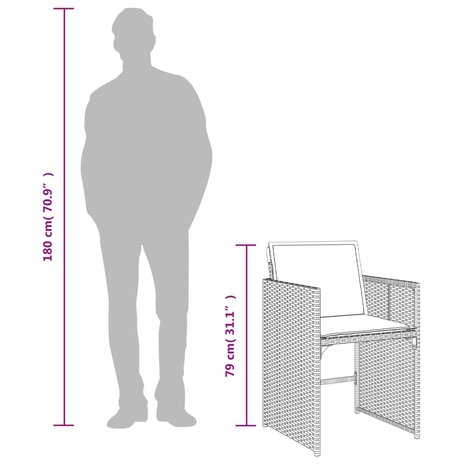 Tuinstoelen 4 st met kussens poly rattan bruin