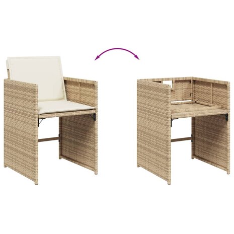 Tuinstoelen 4 st met kussens poly rattan beige
