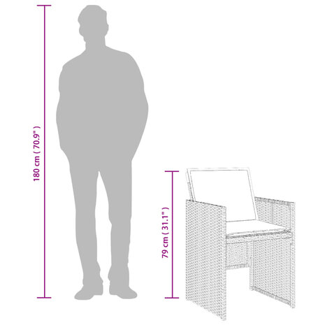 Tuinstoelen 4 st met kussens poly rattan bruin