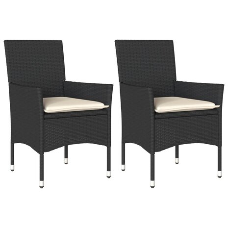 Tuinstoelen 2 st met kussens poly rattan zwart