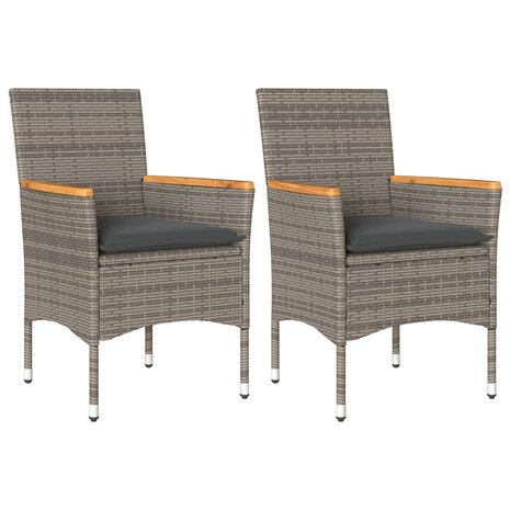 Tuinstoelen 2 st met kussens poly rattan grijs