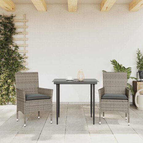 Tuinstoelen 2 st met kussens poly rattan grijs