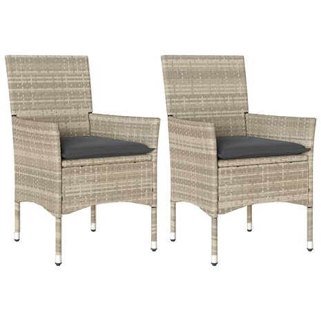 Tuinstoelen 2 st met kussens poly rattan lichtgrijs