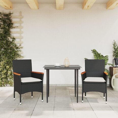 Tuinstoelen 2 st met kussens poly rattan zwart
