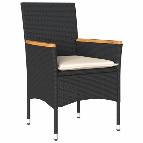 Tuinstoelen 2 st met kussens poly rattan zwart