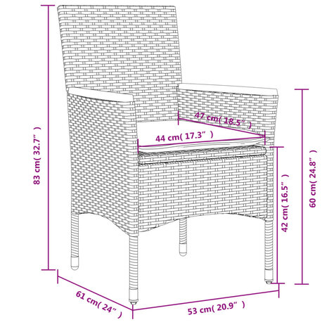 Tuinstoelen 2 st met kussens poly rattan zwart