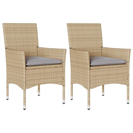 Tuinstoelen 2 st met kussens poly rattan beige