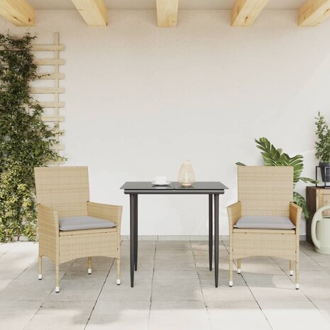 Tuinstoelen 2 st met kussens poly rattan beige