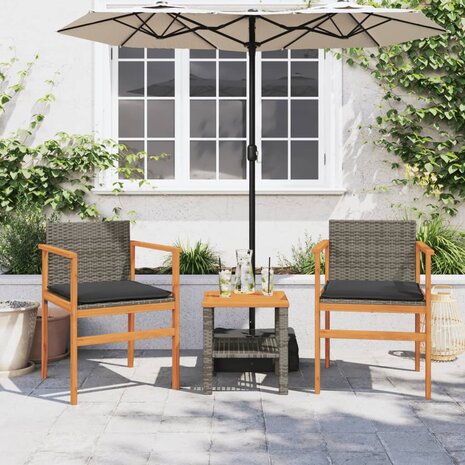 Tuinstoelen 2 st met kussens poly rattan en massief hout grijs
