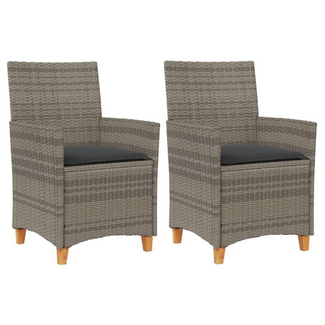 Tuinstoelen 2 st met kussens poly rattan en massief hout grijs