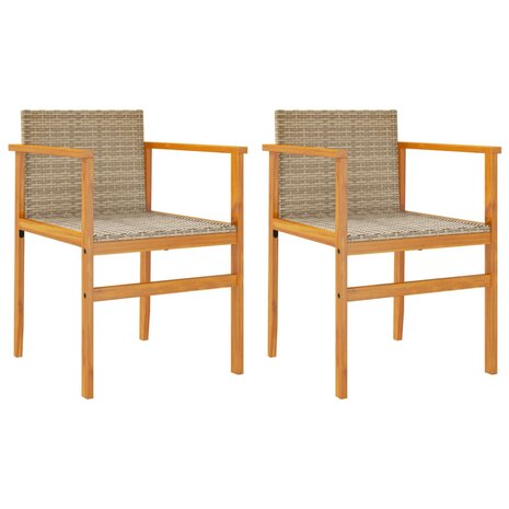 Tuinstoelen 2 st met kussens poly rattan en massief hout beige