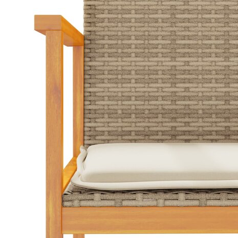 Tuinstoelen 2 st met kussens poly rattan en massief hout beige