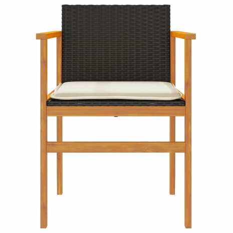 Tuinstoelen 2 st met kussens poly rattan en massief hout zwart