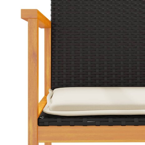 Tuinstoelen 2 st met kussens poly rattan en massief hout zwart