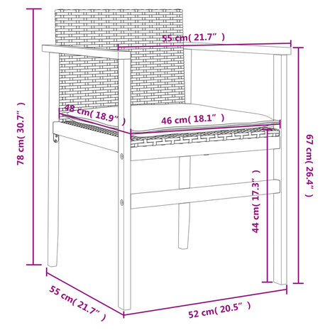 Tuinstoelen 2 st met kussens poly rattan en massief hout zwart