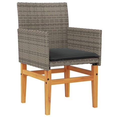 Tuinstoelen 2 st met kussens poly rattan en massief hout grijs
