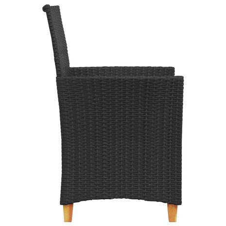 Tuinstoelen 2 st met kussens poly rattan en massief hout zwart