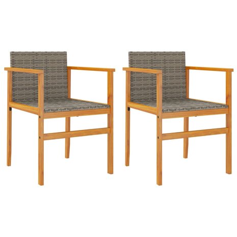Tuinstoelen 2 st poly rattan en massief hout grijs