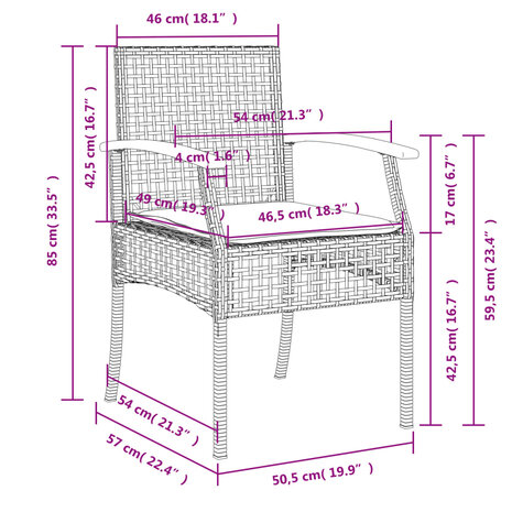 Tuinstoelen 4 st met kussens poly rattan en acaciahout grijs