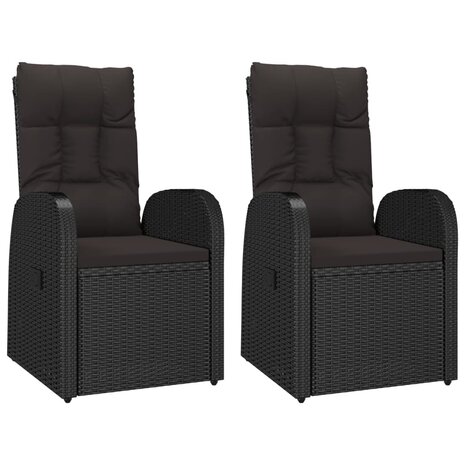 Tuinstoelen 2 st verstelbaar met kussens poly rattan zwart