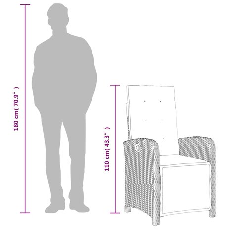 Tuinstoelen 2 st verstelbaar voetensteun poly rattan lichtgrijs