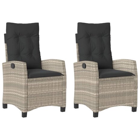 Tuinstoelen 2 st verstelbaar met kussens poly rattan lichtgrijs