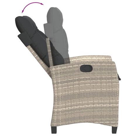 Tuinstoelen 2 st verstelbaar met kussens poly rattan lichtgrijs