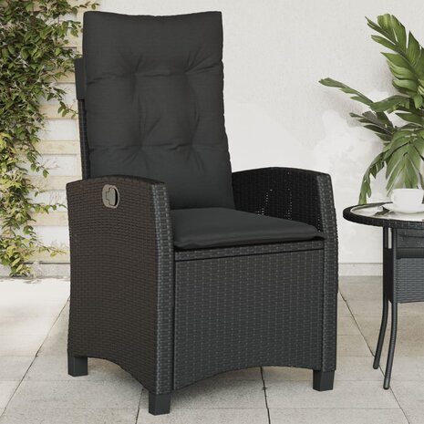 Tuinstoelen 2 st verstelbaar met kussens poly rattan zwart