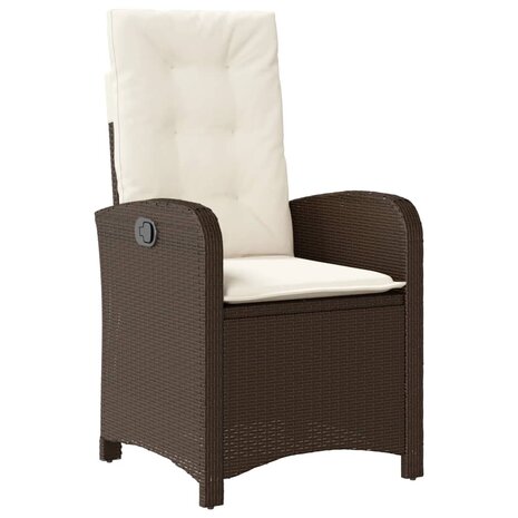 Tuinstoelen 2 st verstelbaar met kussens poly rattan bruin